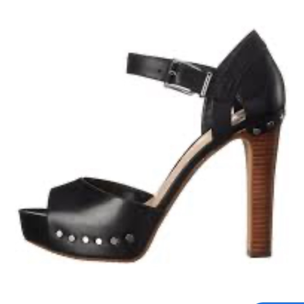 Vince Camuto Macyn 5 inch Black Silver Stud Stacked Wood Heel 7 37